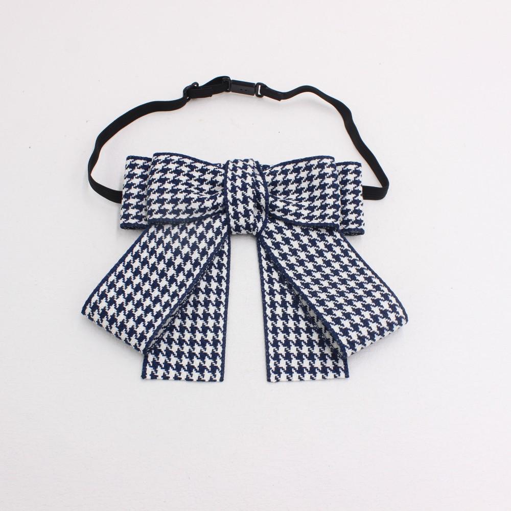 Houndstooth Wide Bow Trench Coat Accessory: Stylish Bow Tie with Elastic Strap for Easy Adjustment TS327