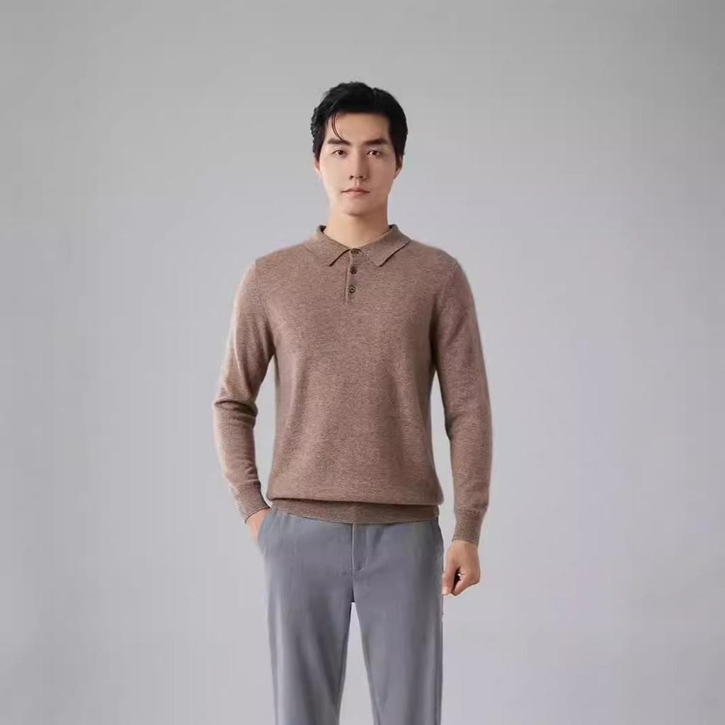 New cashmere sweater polo neck loose sweater lapel neck wool sweater knitted sweater