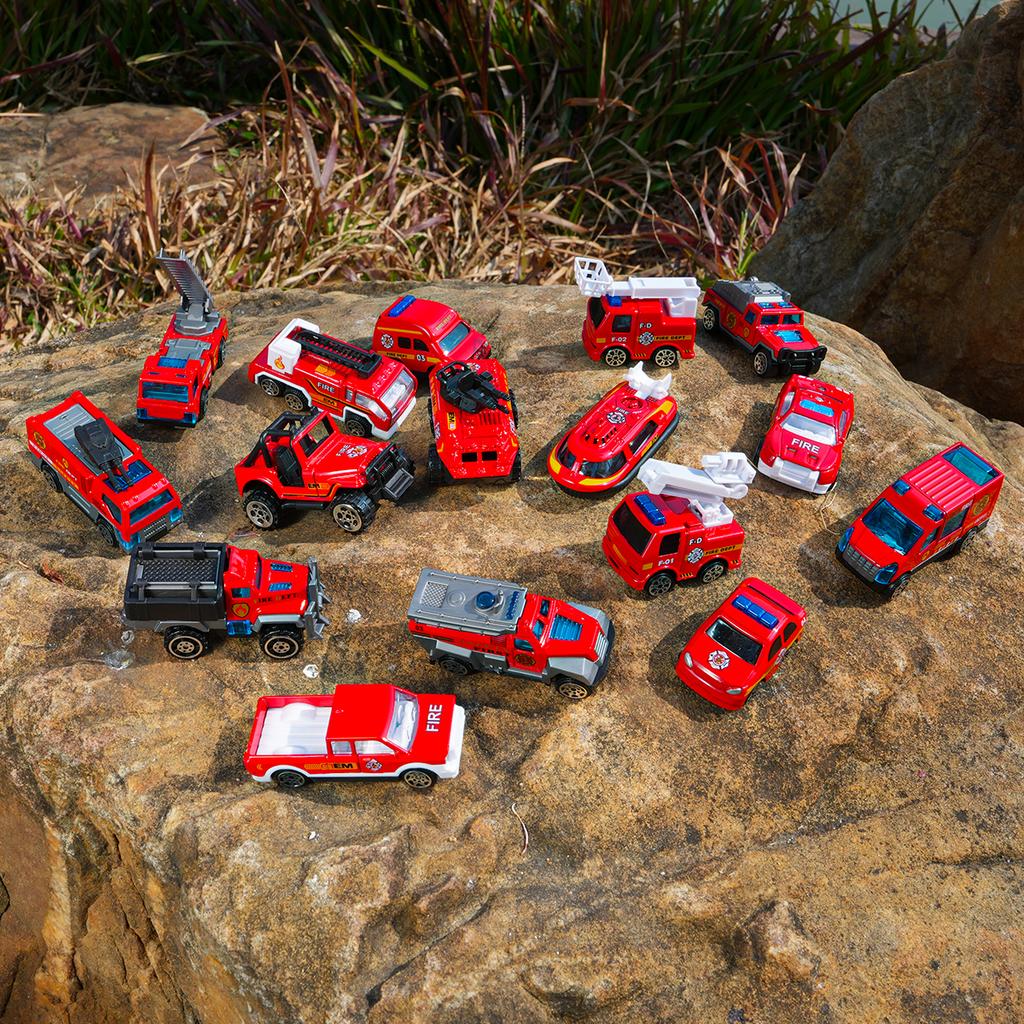 Mini Compact Fire Truck Model Vehicle Exquisite Alloy Car Set Series Desktop Collection Ornaments Children'S Holiday Toy Gifts