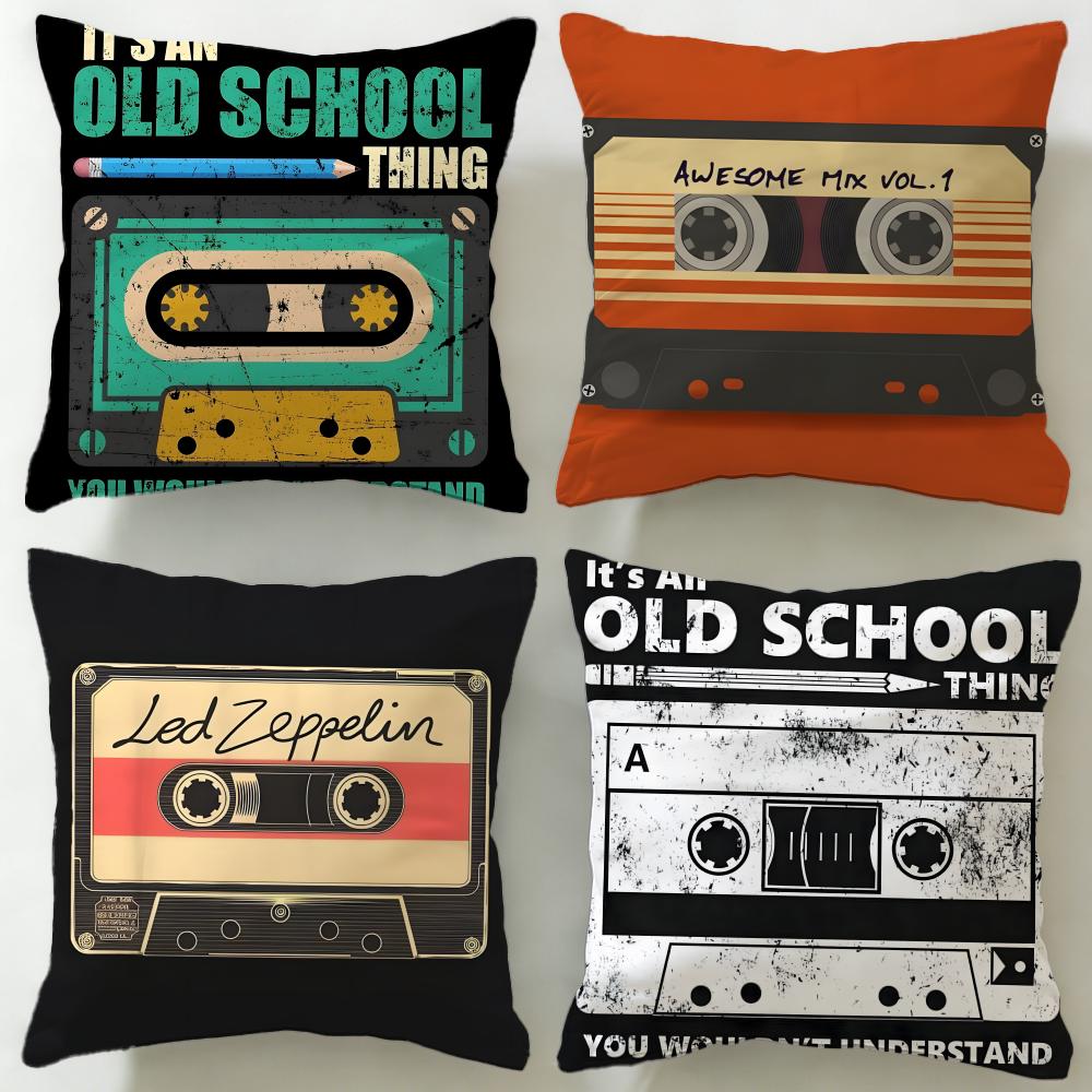 classic music theme Music Tape Cushion Cover Soft EasyWash Pillow Case Versatile for Couch Bed Travel and Office