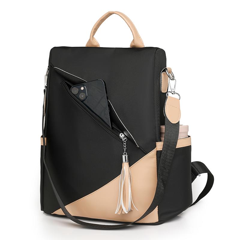 Tassel Backpack Large Capacity Women's Color Contrast Commuter Backpack Multifunctional Shoulder Bag
