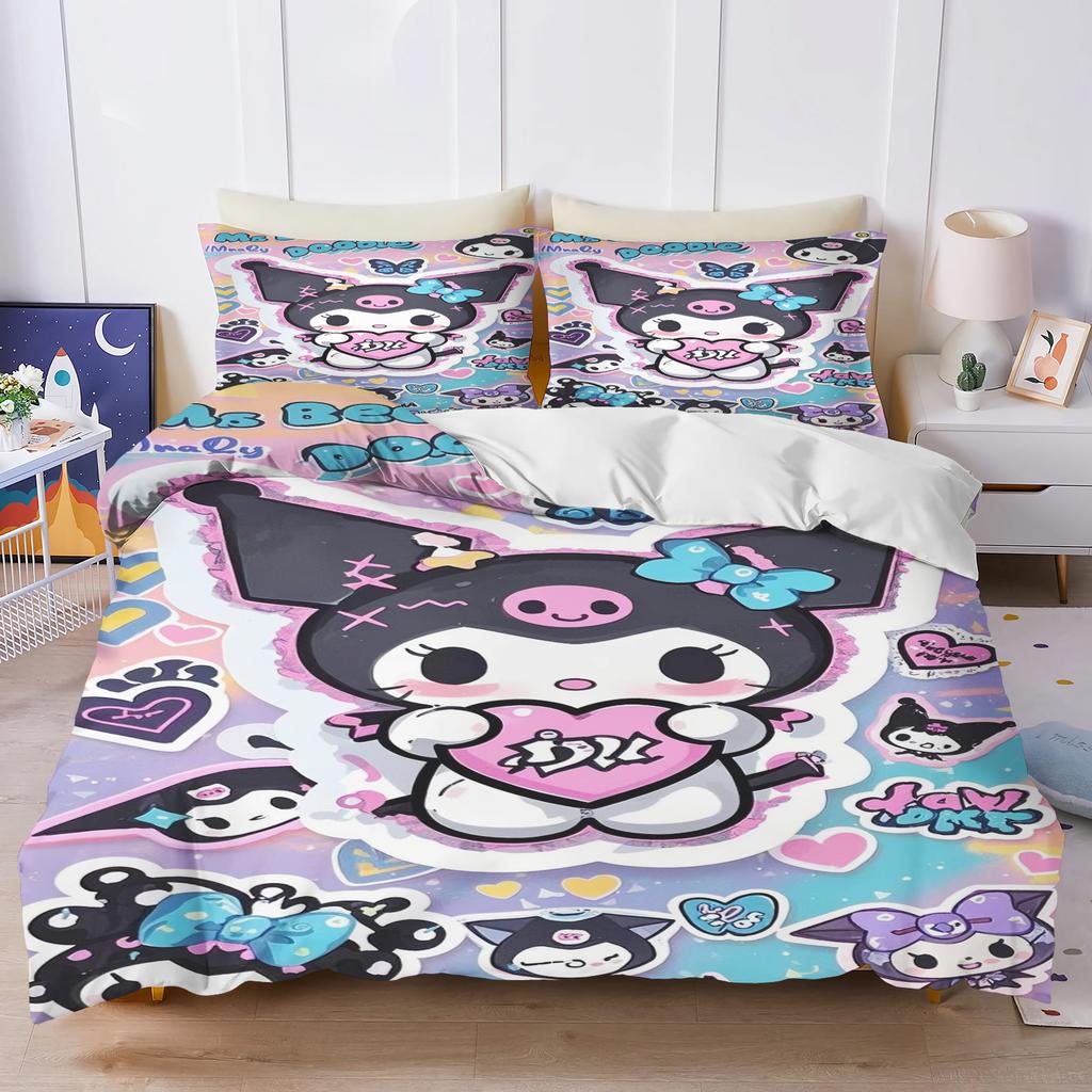 Sanrio Kuromi Comforte Bedroom Printed Cartoon Quilt Cover Bedding Set With Pillowcase Suitable For Children And Adults