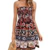 Summer Off Shoulder Dress Women Sleeveless Backless Bohemian Floral Printed A-line Elastic Bust Knee Length Beach Vacation Bandeau Dress