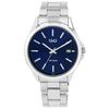 Montre homme - Q&Q - 44 mm - Acier inoxydable - Cadran bleu - Étanchéité 5 ATM