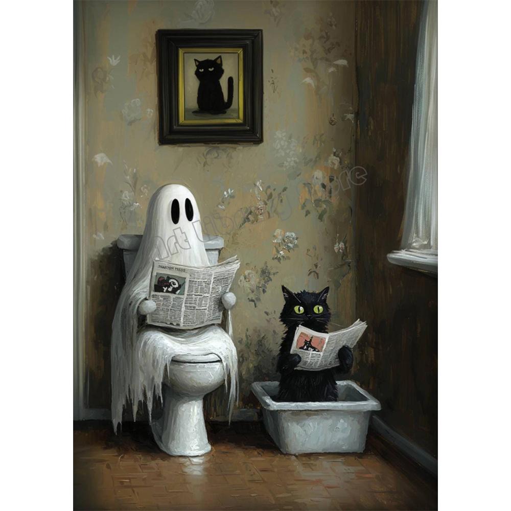 DIY 5D Diamond Painting Mosaic Cute Ghost and Black Cat Full Drill Embroidery Butterfly Art Kit Portrait Handicrafts Cross Stitch Decor Gift