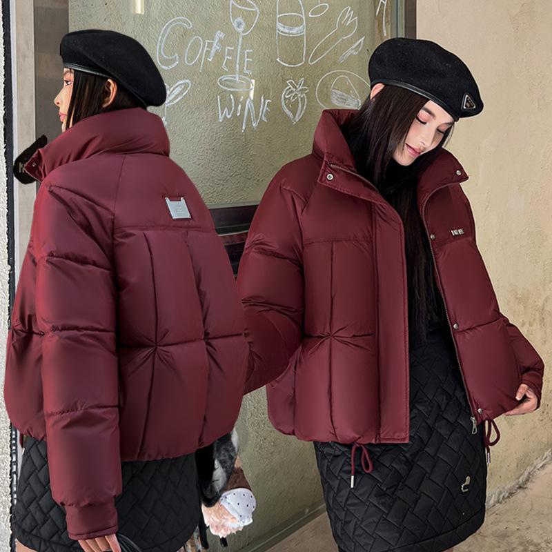 

Женская новая однотонная куртка с воротником, ветрозащитная, легкая, утолщенная, пушистая, теплая, свободного кроя, из высококачественной ткани, для отдыха, спорта, хлопковая XL бордовый