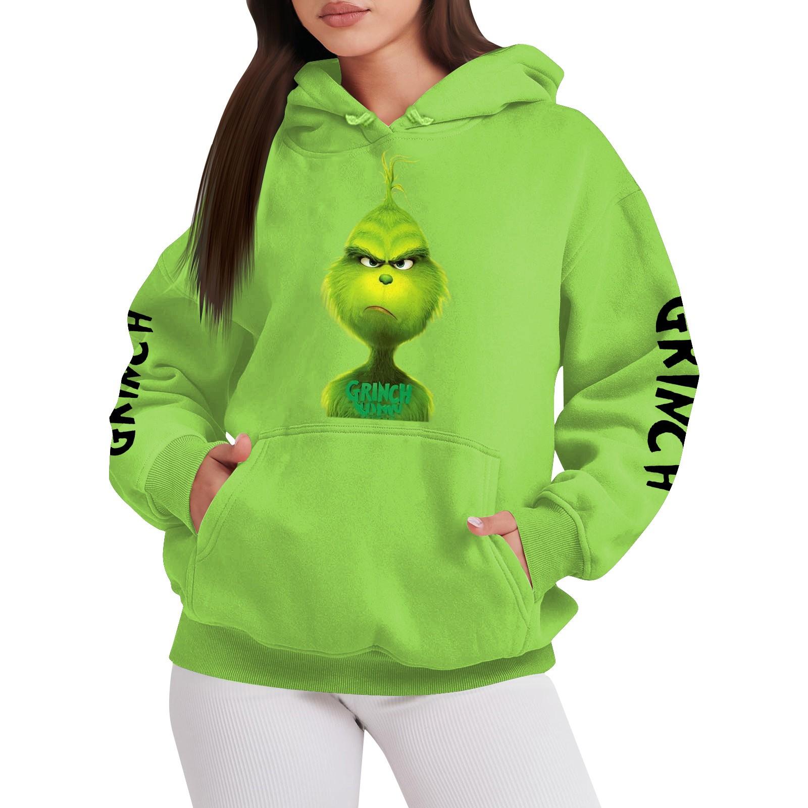 Женская модная свободная толстовка с длинными рукавами и круглым вырезом плюшевая толстовка с рождественским принтом топ M 2480₽