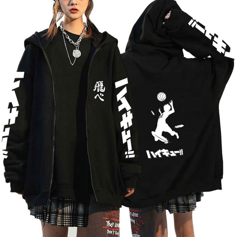 Haikyuu Volleyball Anime Mens Zipper Hoodie Loose Fit Cotton Sweatshirt Teens Casual Wear