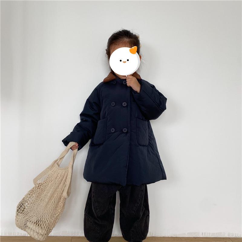 Jungen Kinder Solide Lange Baumwolle gefütterte Jacke Umlegekragen Cord Dicke Strickjacke Mädchen Warme Bequeme Outwear Mantel