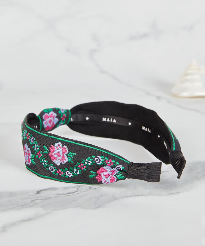 Maia Pearl Flower Jacquard Hairband A-Knot Type Green