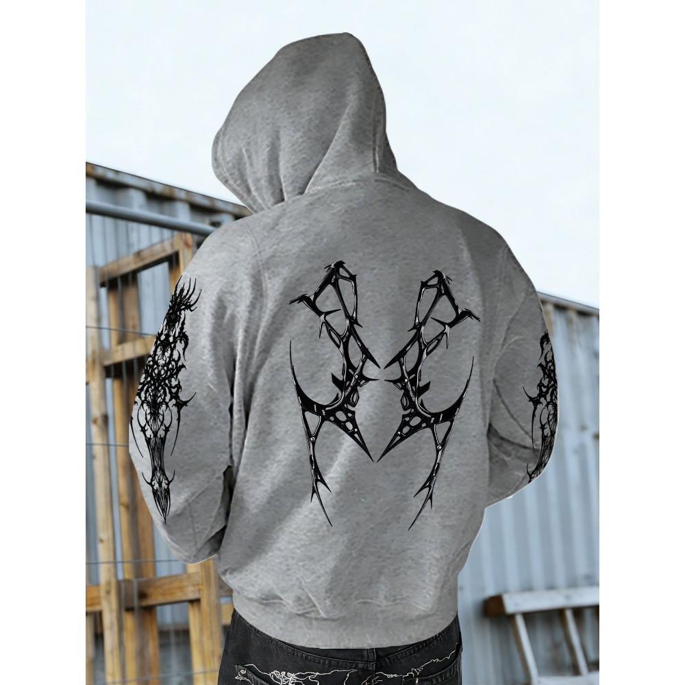 Autumn and Winter Fashionable Men s Retro Street Printed Hooded Sweatshirt with Thorn Pattern, Casual Top, Suitable for Daily Outings S