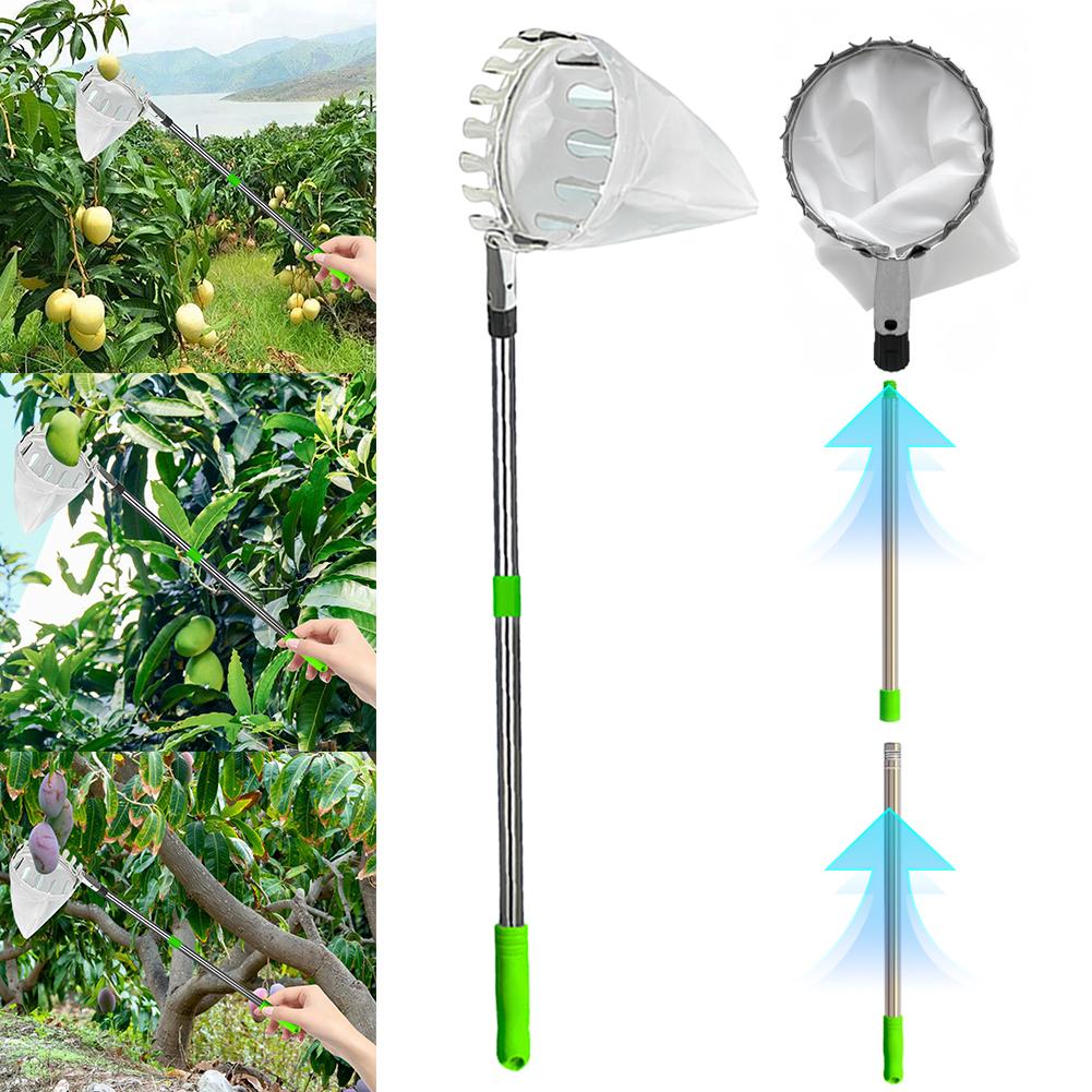 Fruit Picker Pole with Storage Bag Stainless Steel Apple Picker Pole Fruits Catcher Tree Picker Tree Picker Farm Garden Supplies