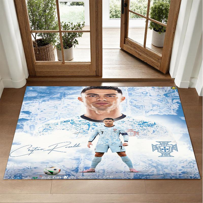 Cristiano Ronaldo Design Crystal Velvet Rug Soft Decorative Mat for Bedroom Entrance