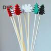 50Pcs Natural Fruit Toothpicks Food Grade Durable Xmas Tree Snowflake Shape Disposable Fruit Sticks