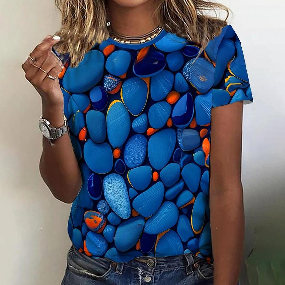 3d Colorful Stones Print Tshirt For Women Summer Fashion Casual Loose T Shirt Oversized Short Sleeve O-Neck Tops Design Clothing
