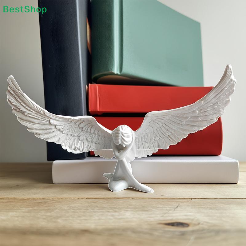 White Angel Resin Statue,Modern Minimalist Winged Angel Sculpture for Home Office Decor