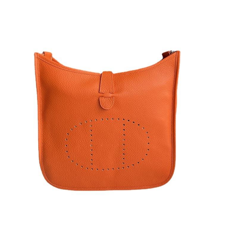 2025 New Genuine Leather Top Layer Cowhide Lychee Pattern Unisex Hollowed-out Crossbody Bag Genuine Leather Women's Bag