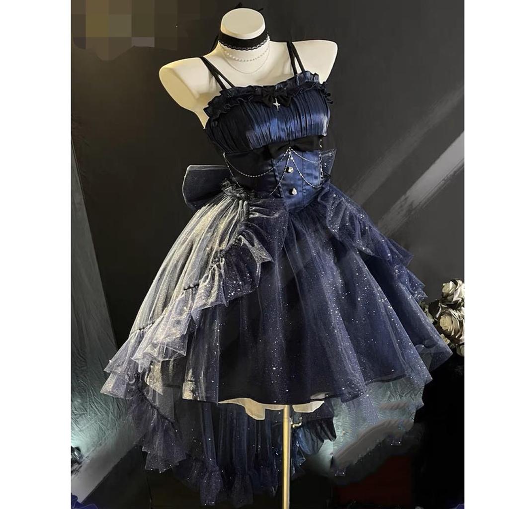 Camisole Dress with Double Tulle Plus Princess Mori Dreamy Cosplay Navy Blue and Voluminous Princess Halloween Costume Party [SSUPTEMBER2]