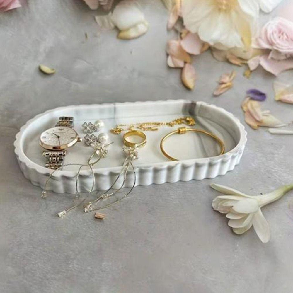 Oválná úložná miska s vlnitým okrajem Mramorový vzor Úložná miska na toaletní stolek Podnos na vystavení šperků Toaletní stolek