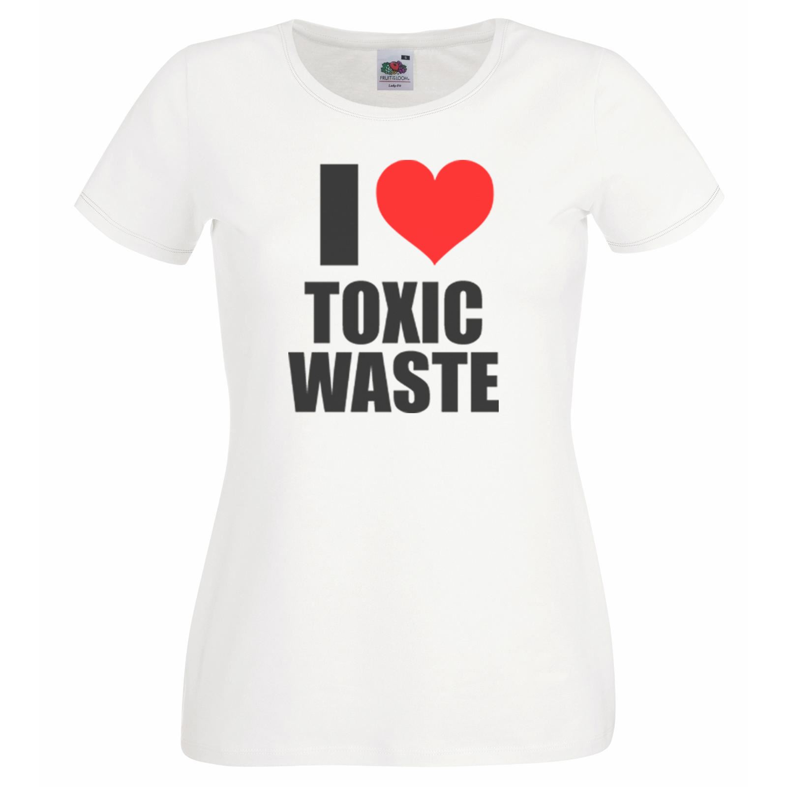 Unisexs I Love Toxic Waste Love Heart 1980s Movie Lady Fit White TShirt 2XL