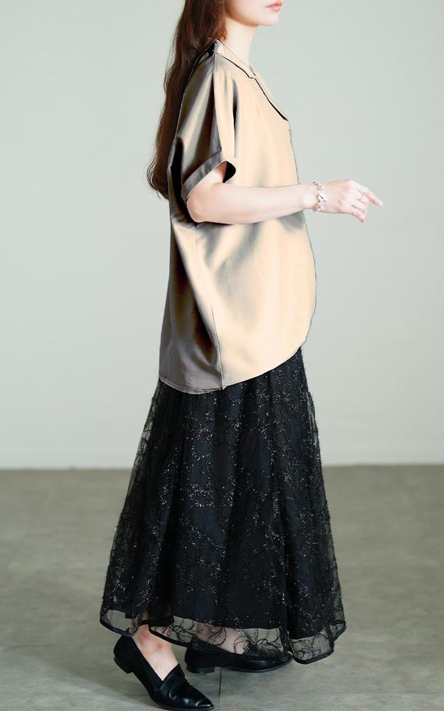 Gold Japan Plus Size Cooling Short Dolman Open Beige Women's Top, Shirt/Blouse, Touch, Sleeve, Style, Collar, Tuck, Spring, Summer, Fall, Sw-0771, 5L,