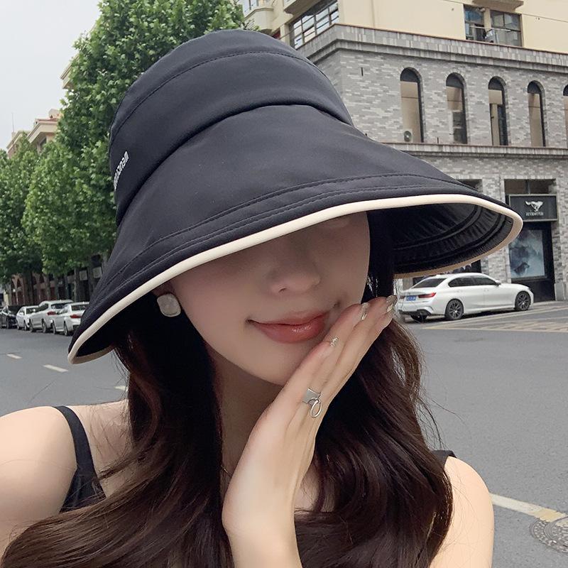 New summer sunscreen hat women's foldable sunshade bucket hat cycling anti-purple line empty top sun hat