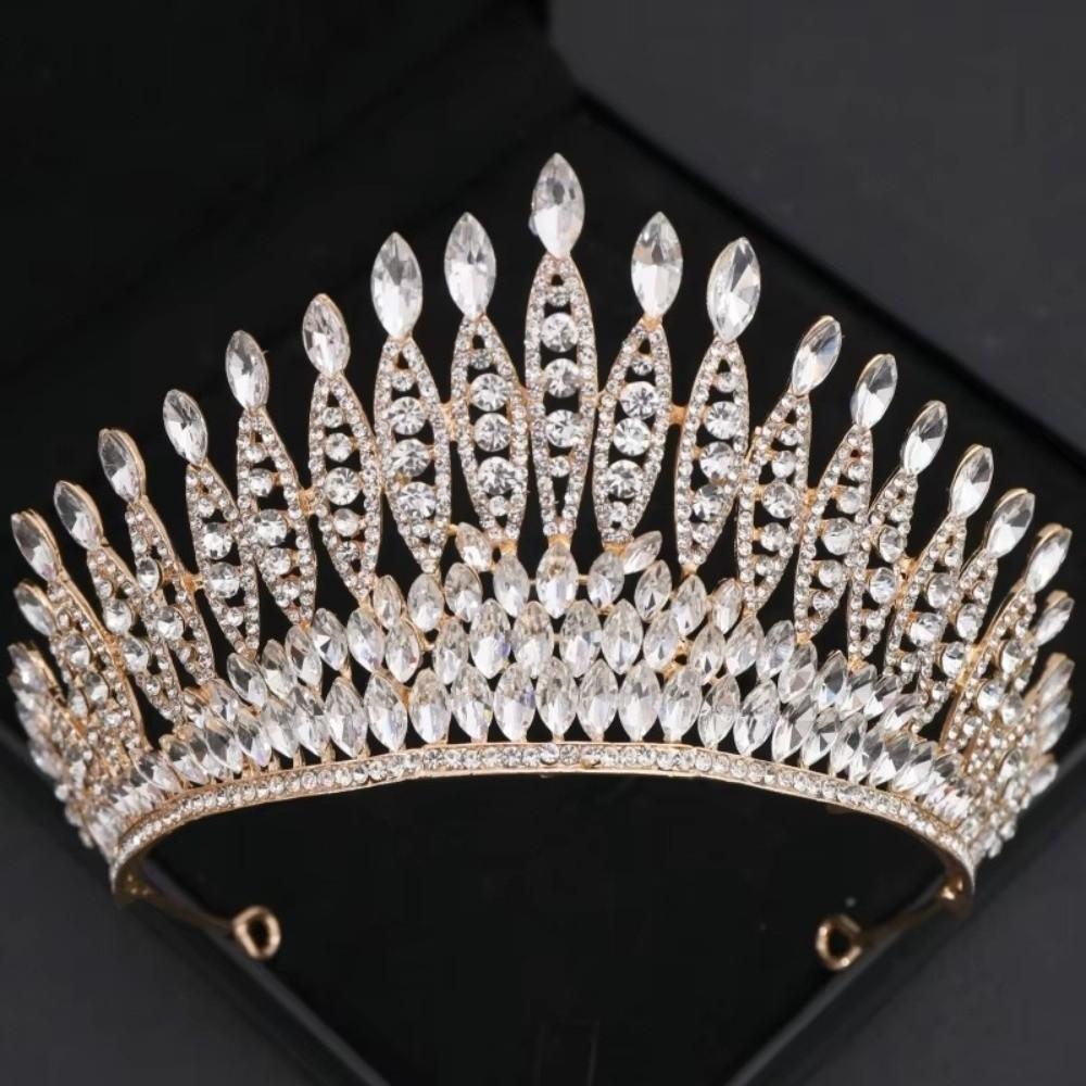 Luxury Zinc Zinc Alloy Princess Crown Sparkling Rhinestone Diadem Girls Party Headbands  Stage Performances
