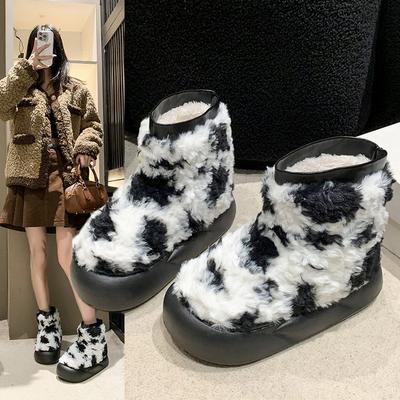 Botas de nieve esponjosas de vaca para mujer invierno nuevo lindas esponjosas suela gruesa apiladas engrosadas cálidas zapatos grandes de algodón