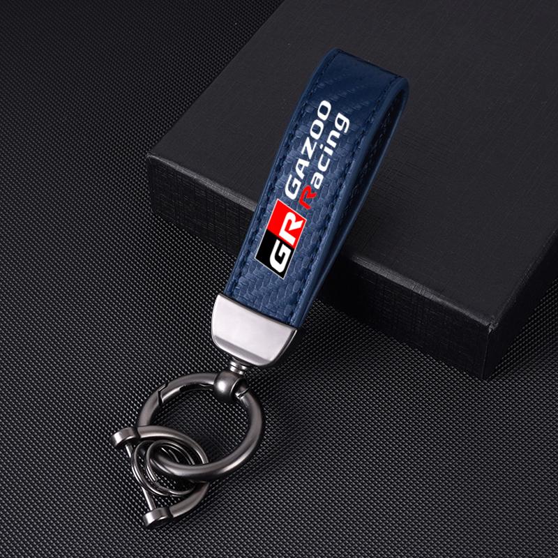 1PC Carbon fiber Car Keychain Key Ring Metal Leather For Toyota GR GAZOO RACING Toyota Yaris Hilux Corolla Prius Accessories