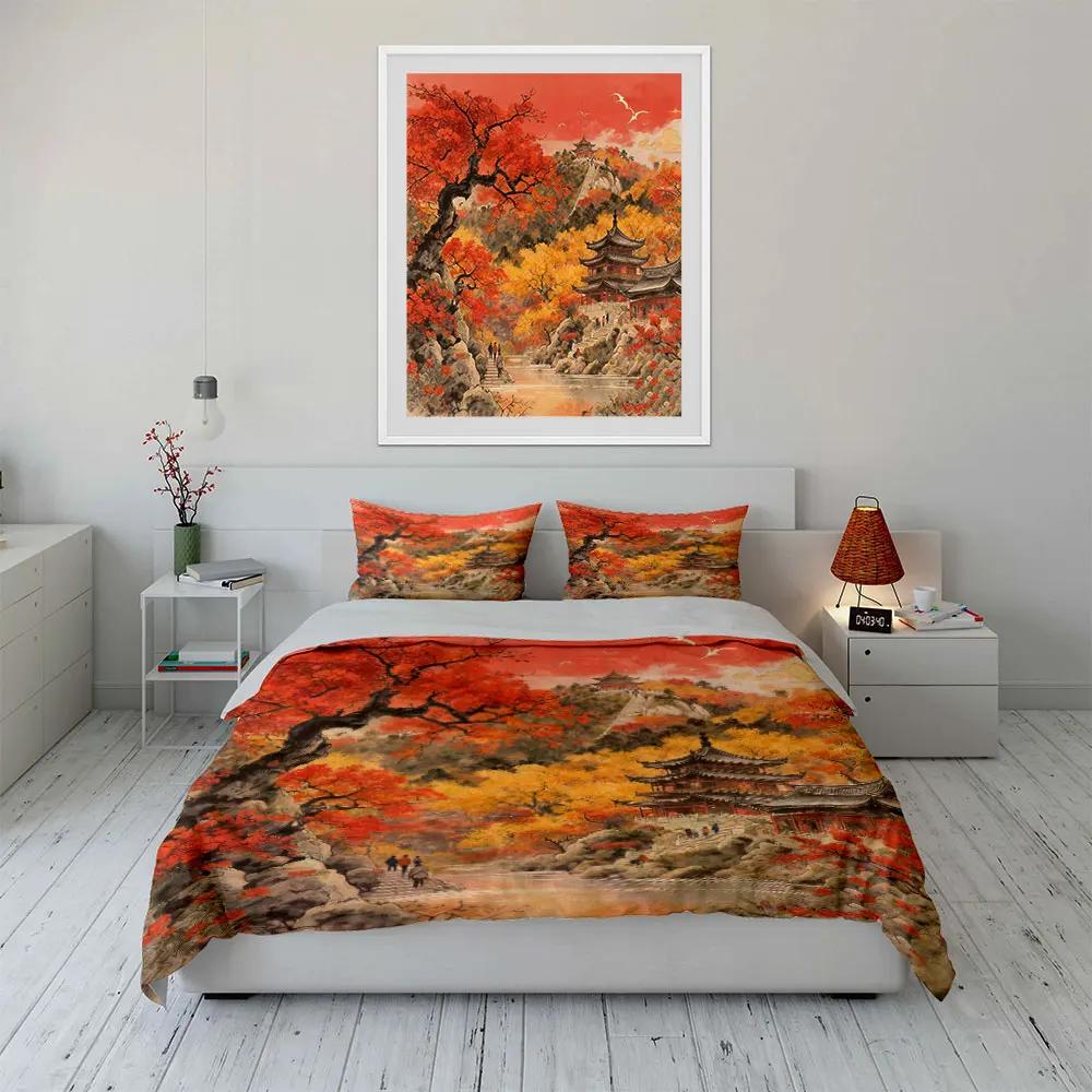 """Herbstlandschaft Chinesisches Kunstwerk Set" Weiche Bequeme Bettbezug Bettwäsche Set Enthalten 1*Bettbezug & 2*Kissenbezüge Geschenk"""