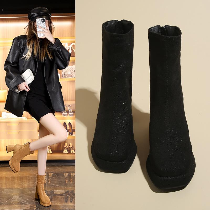 2025 autumn and winter new thick-soled high-heeled thick-heeled round-toed Martin boots children's European and American fashion after zipper women's