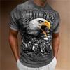 Men's Animal Pattern T-Shirt, Eagle, Motorcycle, 3D Print, Vintage Trendy Loose Large Size Casual Street Short Sleeve Top