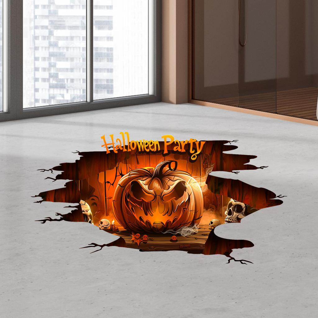 Halloween Pumpkin Wall Decal Self Adhesive Removable Horror Theme Home Decor for Living Room Bedroom Party Decoration