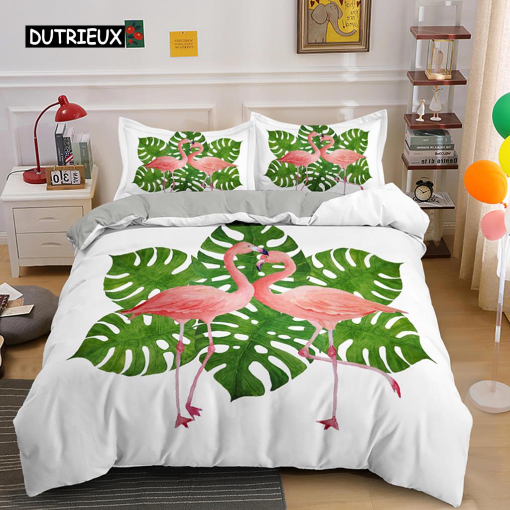 Cartoon Pink Flamingo Bedding Set Girls Kids Teens Cute Duvet Cover Set Single Twin Queen King Size 2/3pcs Polyester Quilt Cover