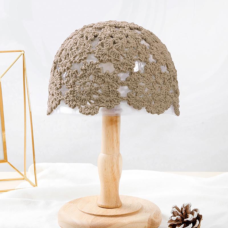 Fashion Flower Embroidery Hollow Crochet Knitted Hat French Retro Beanie Accessories