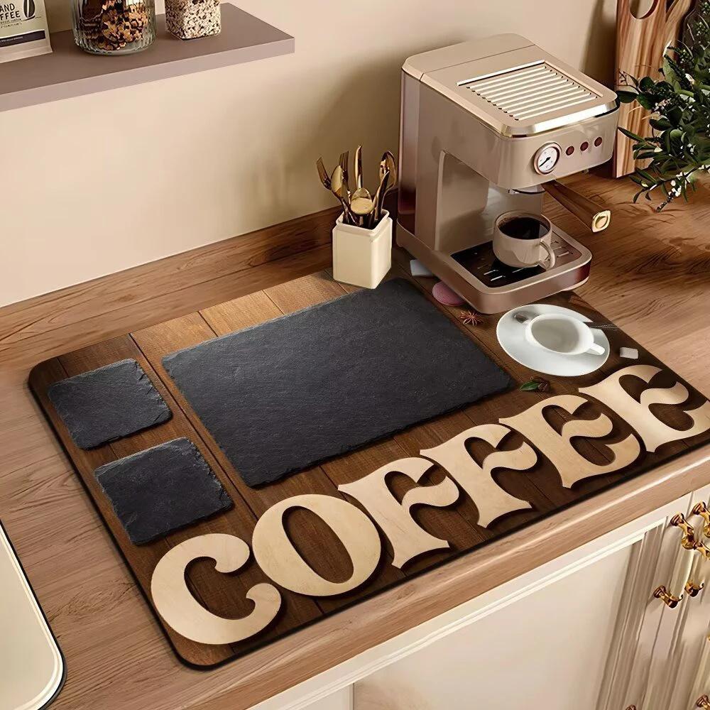 Coffee Machine Mat Waterproof Drain Pad Non-slip Dish Drying Mats for Kitchen Quick Dry Tableware Faucet Placemat Dinnerware