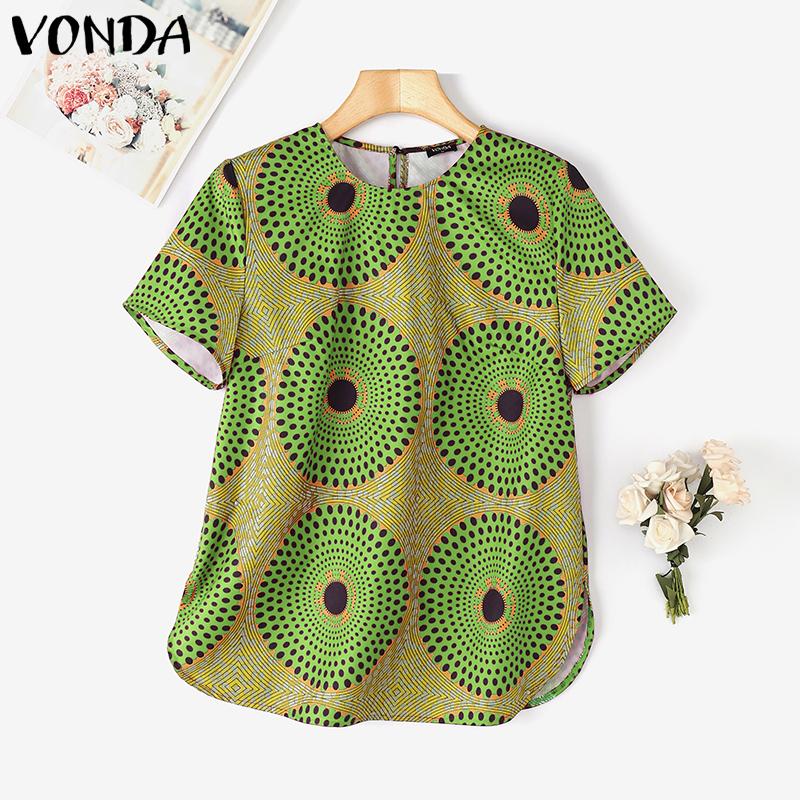 VONDA Summer Women Short Sleeve Print Casual Loose T-shirts Tops