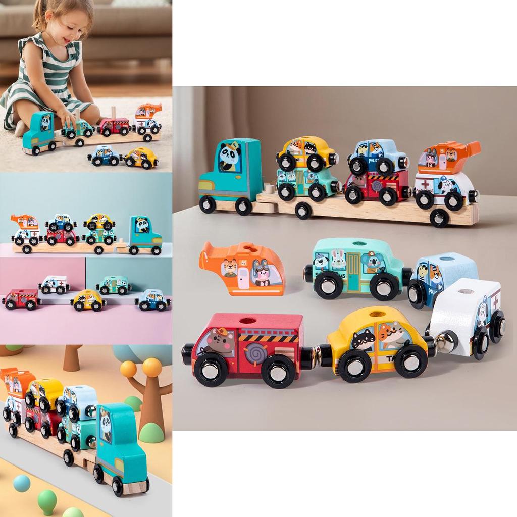 Wooden Animal Pattern Magnetic Car Building Block Children Puzzle Toy Set For Early Education And Cognitive Development