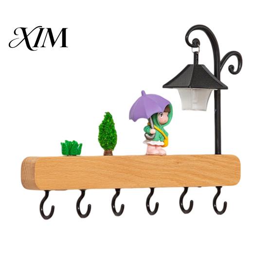 Multi Purpose Wall Mount Rack Key Holder with 6 Hooks, Solid Wood Entryway Organizer Rack, Decorative Hooks for Home Mounted Space Saving Hook