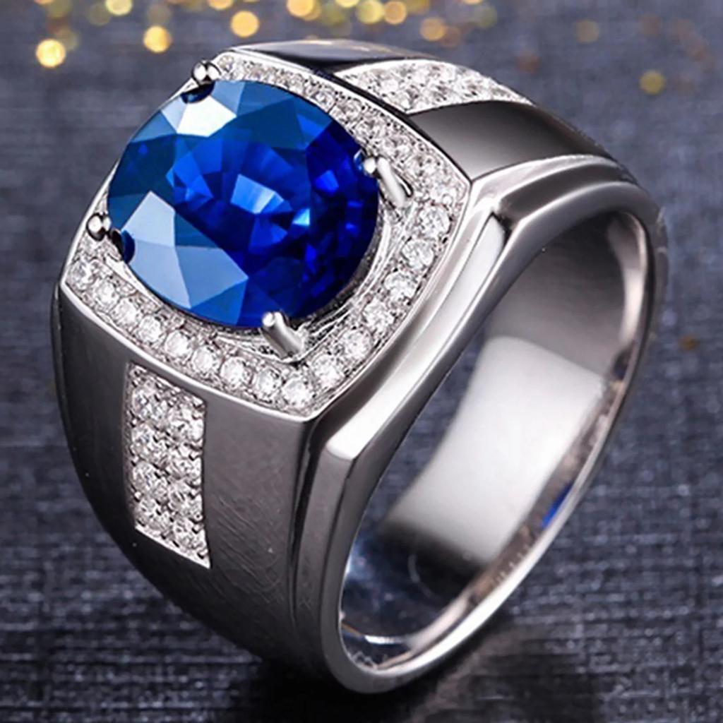 Men's Square Crystal Zircon Water Diamond Inlaid Ring Jewelry Gift