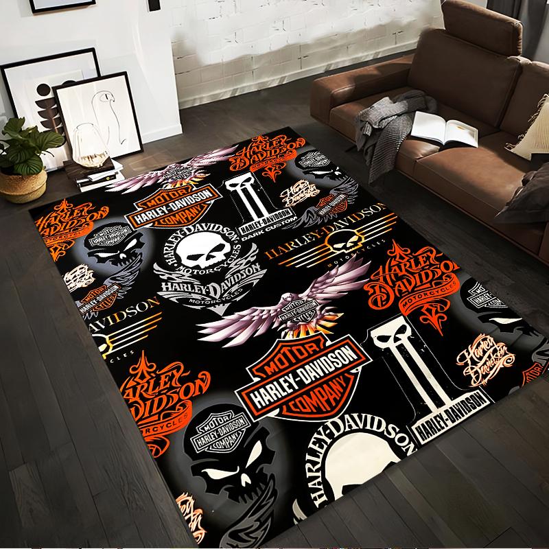 

Harley Davidson Inspired Carpet with Skull, Wings, and Logo Designs Suitable for use as an anti-slip for living room bedroom sofas 40x60cm( 15x23in )