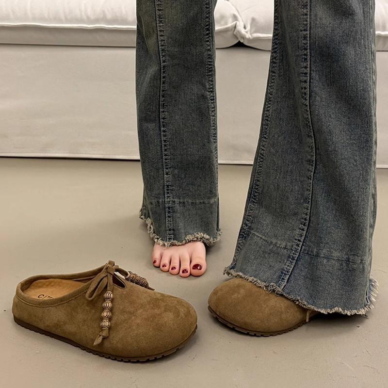 Baotou flat-soled half-slippers women wear platform shoes new spring and summer one-pedal lazy shoes