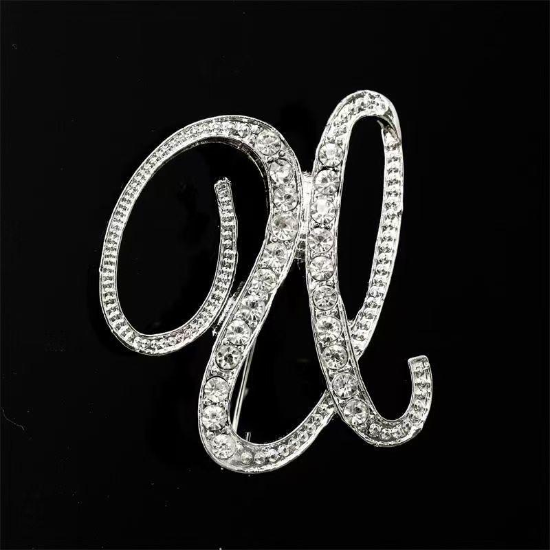 Minimalist Rhinestone Alphabet Brooch: Elegant Geometric Pin for Sweaters or Coats