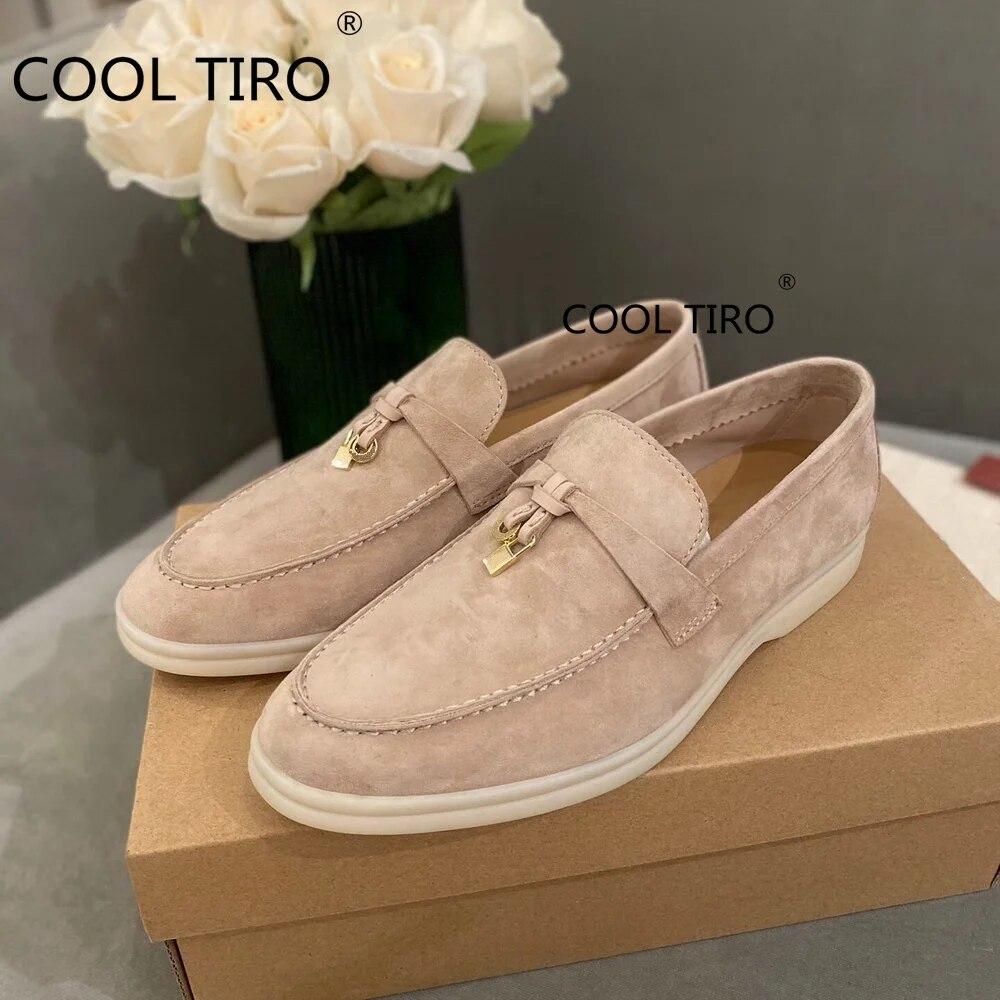 Woman Flat Shoes Slip On Women Loafers Leather Metal Lock Blue Suede Moccasins Mules Casual Driving Shoe Summer Walk Shoes Femme