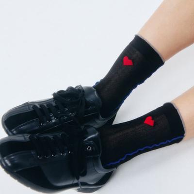 I Hate Monday [IHM25SU0402] Lovely Wave Socks Black