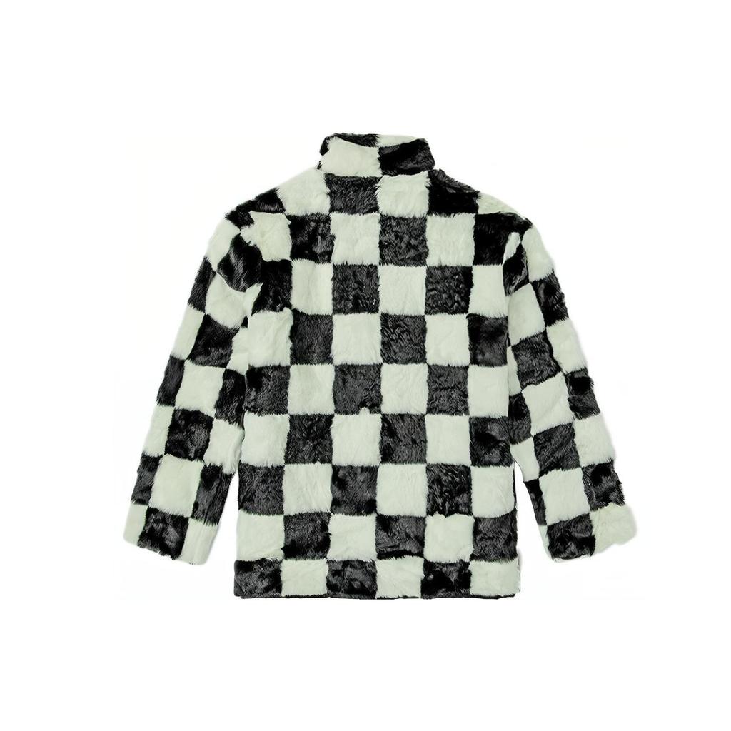 Vans Black and White Checkerboard Faux Fur Stand Collar Zip-Up Jacket VN0A5LJ5705