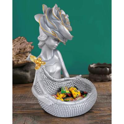 Lady with Basket Showpiece for Home Decor Showpiece & Office Decor Showpiece