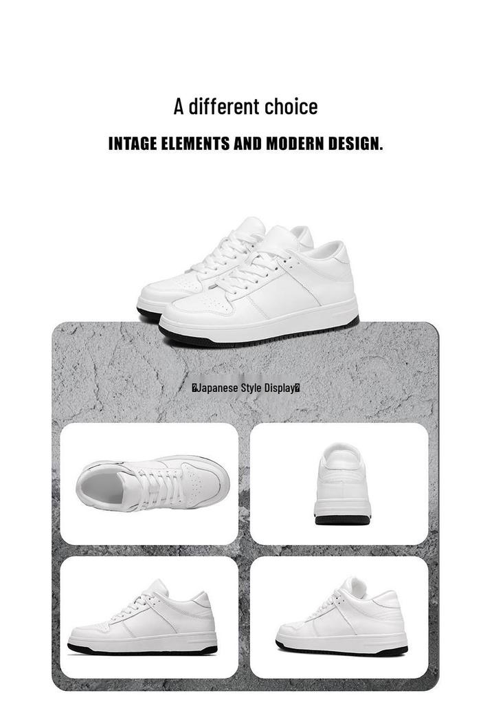 Men's Invisible Lift Casual White Leather Sneakers - Breathable, Soft Sole, Year-Round Wear