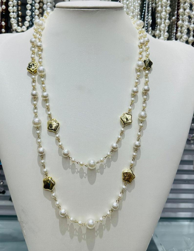 NK-275 Multi-Layer Glass Pearl Necklace - Love, Plum Blossom, Geometric Design