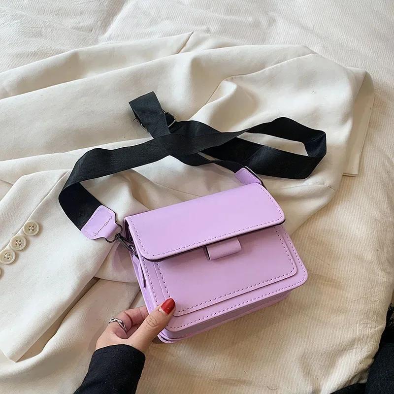 Ladies Messenger Bag 2024 New Trendy Wide Shoulder Strap/chain Small Square Bag Retro Casual Simple Flap Crossbody Bag for Women